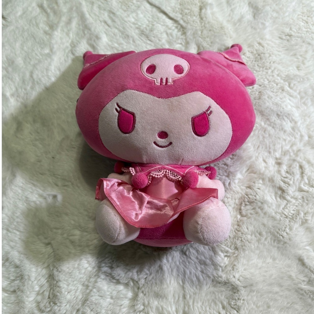 Sanrio Kuromi Plush 12" Pink Ruffled Dress Hello Kitty and Friends Skull Kawaii